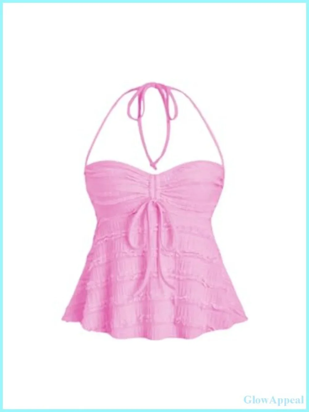 Peplum Halter Crop Top Y2K Drawstring Tie Ruched Spaghetti Strap Cami